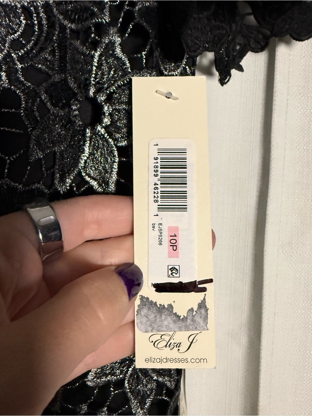 Eliza J Petite Black and Silver Square Neck Lace Fit and Flare Dress Size 10 P - Picture 9 of 13